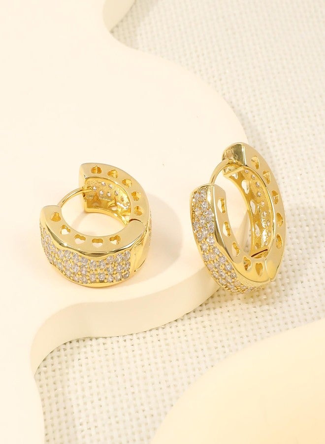 MOONWALTZ Gold Cubic Zirconia Chunky Hoop Earrings for Women 14K Gold Plated Thick Chunky Huggie Hoop Earrings with Hollow Heart Earrings Sparkly CZ Hoop Post Earrings Lightweight Trendy Jewelry Gift for Women - Image 3